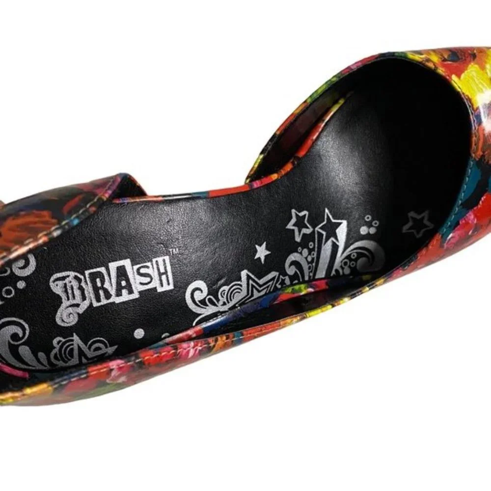 Thrash Women's Bright Floral Print Pointed Toe Heels Size 7.5